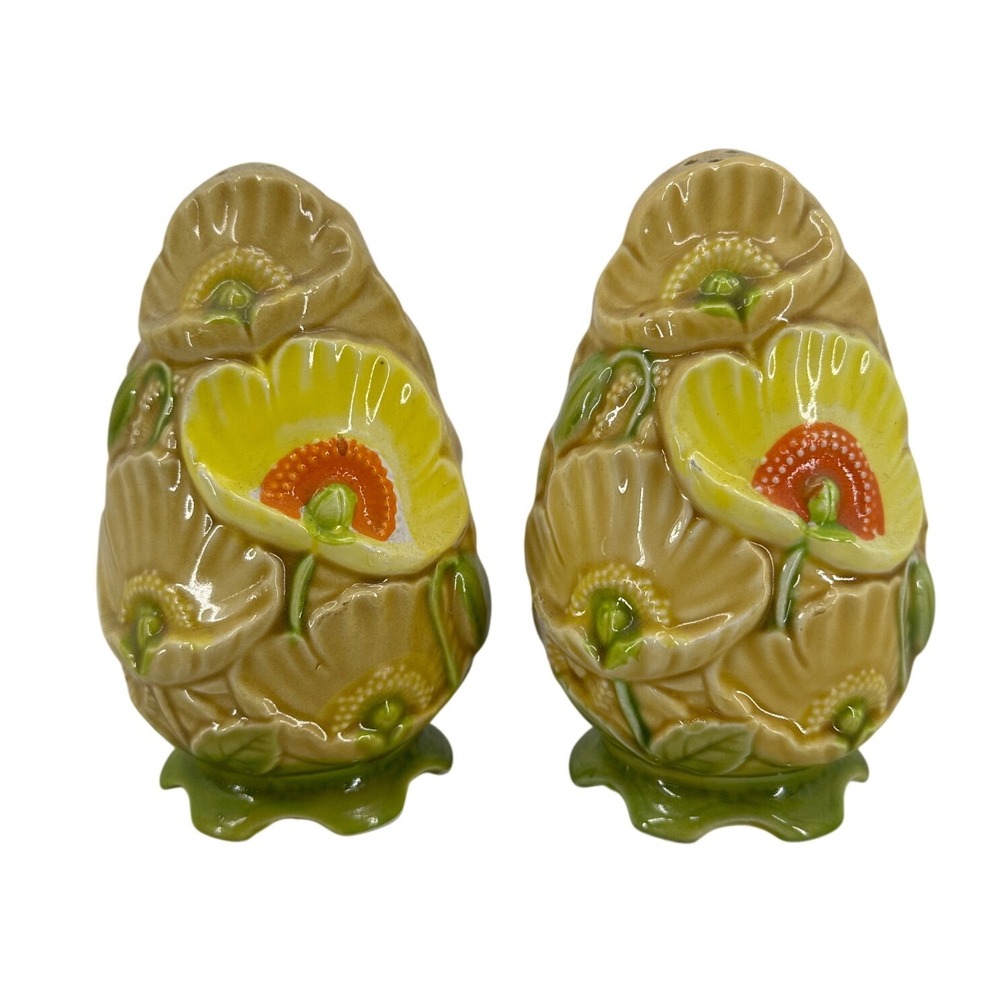 Vintage Fred Roberts Co Poppy Floral Salt and Pepper Shakers Japan Ceramic Set